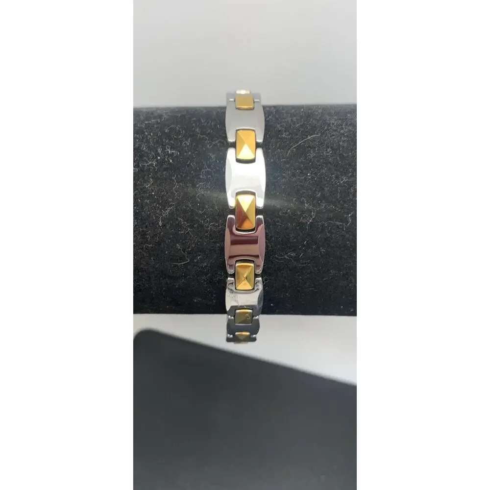 Tungsten Carbide Magnetic Bracelet, 2-Tone (Silver & Gold Tone)